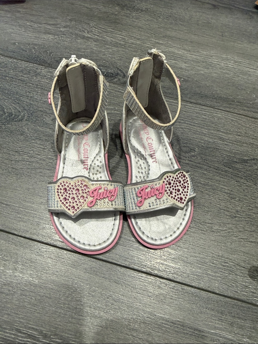 Juicy Couture Silver Sandals with Pink Heart Accents
